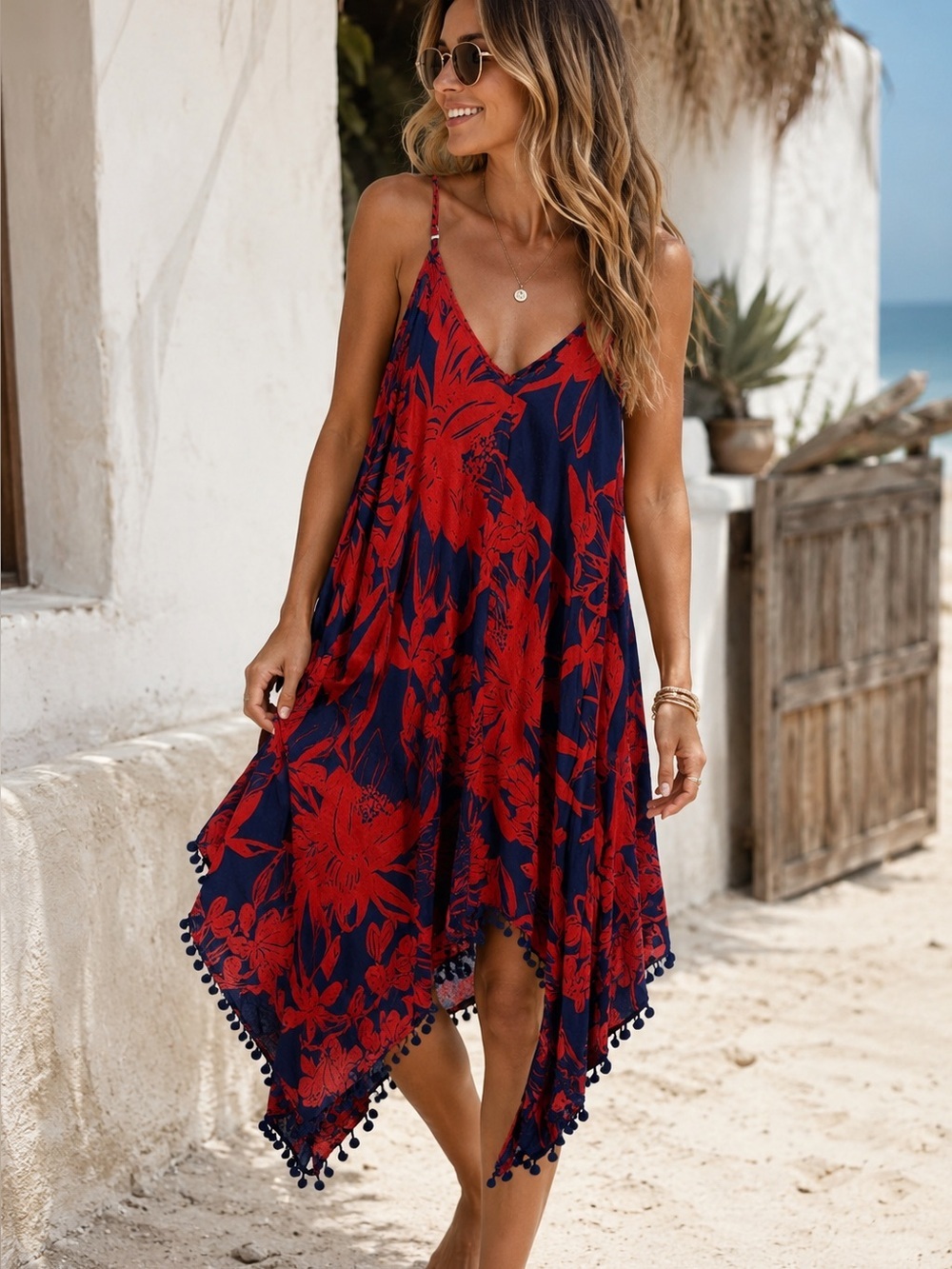 Goa by Japna Floral Handkerchief Hem Cover-Up Dress | Size Small